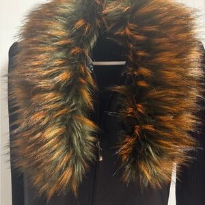 Katherine Barclay Black Leather Jacket with Faux Fur Collar